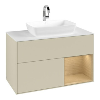 V&B Meuble sous lavabo Finion 100, Pl blanc mat, tiroir Oa ven, poignée Gris mat Lac