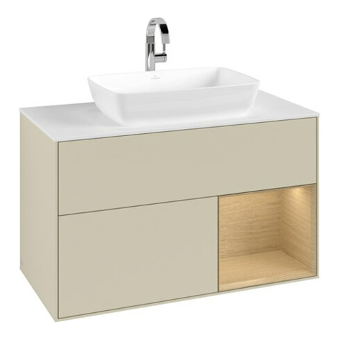 V&B Meuble sous lavabo Finion 100, Pl blanc mat, tiroir Oa ven, poignée Gris mat Lac