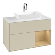 V&B Meuble sous lavabo Finion 100, Pl blanc mat, tiroir Oa ven, poignée Gris mat Lac