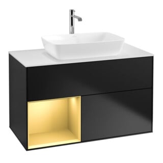V&B Meuble sous lavabo Finion 100, Pl blanc mat, tiroir or mat laqué, bleu mat laqué