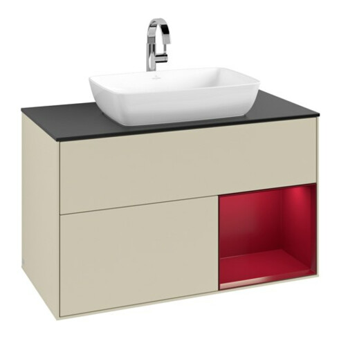 V&B Meuble sous lavabo Finion 100, Pl blanc mat, Tiroir Peo mat laqué, gris brillant laqué