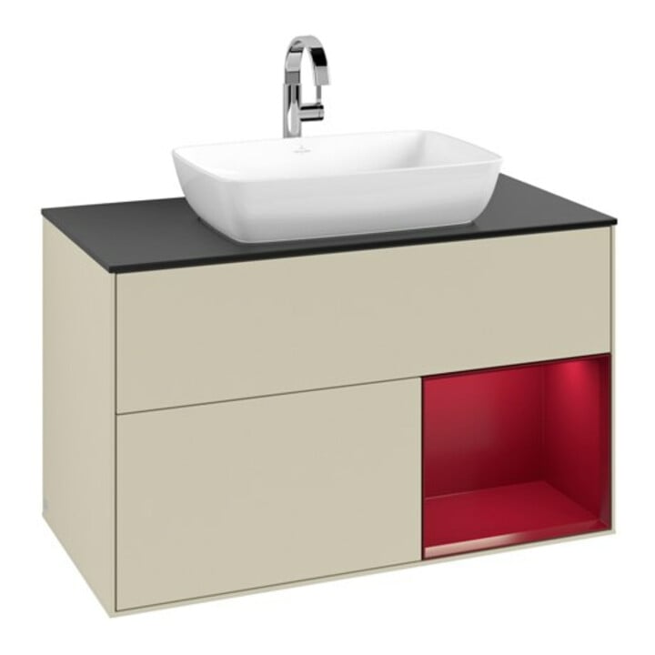 V&B Meuble sous lavabo Finion 100, Pl blanc mat, Tiroir Peo mat laqué, gris brillant laqué