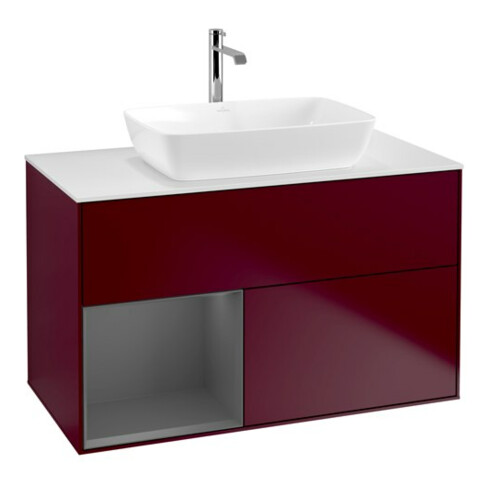 V&B Meuble sous lavabo Finion 100, Pl blanc, Reg anthracite laqué, Peo m