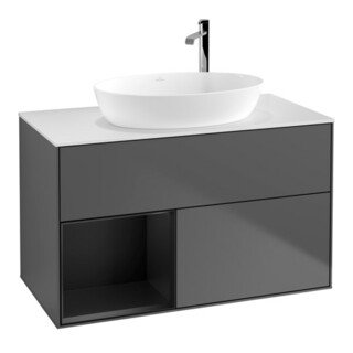 V&B Meuble sous lavabo Finion 100, Pl blanc, rég. bleu mat Lac, anthracite mat