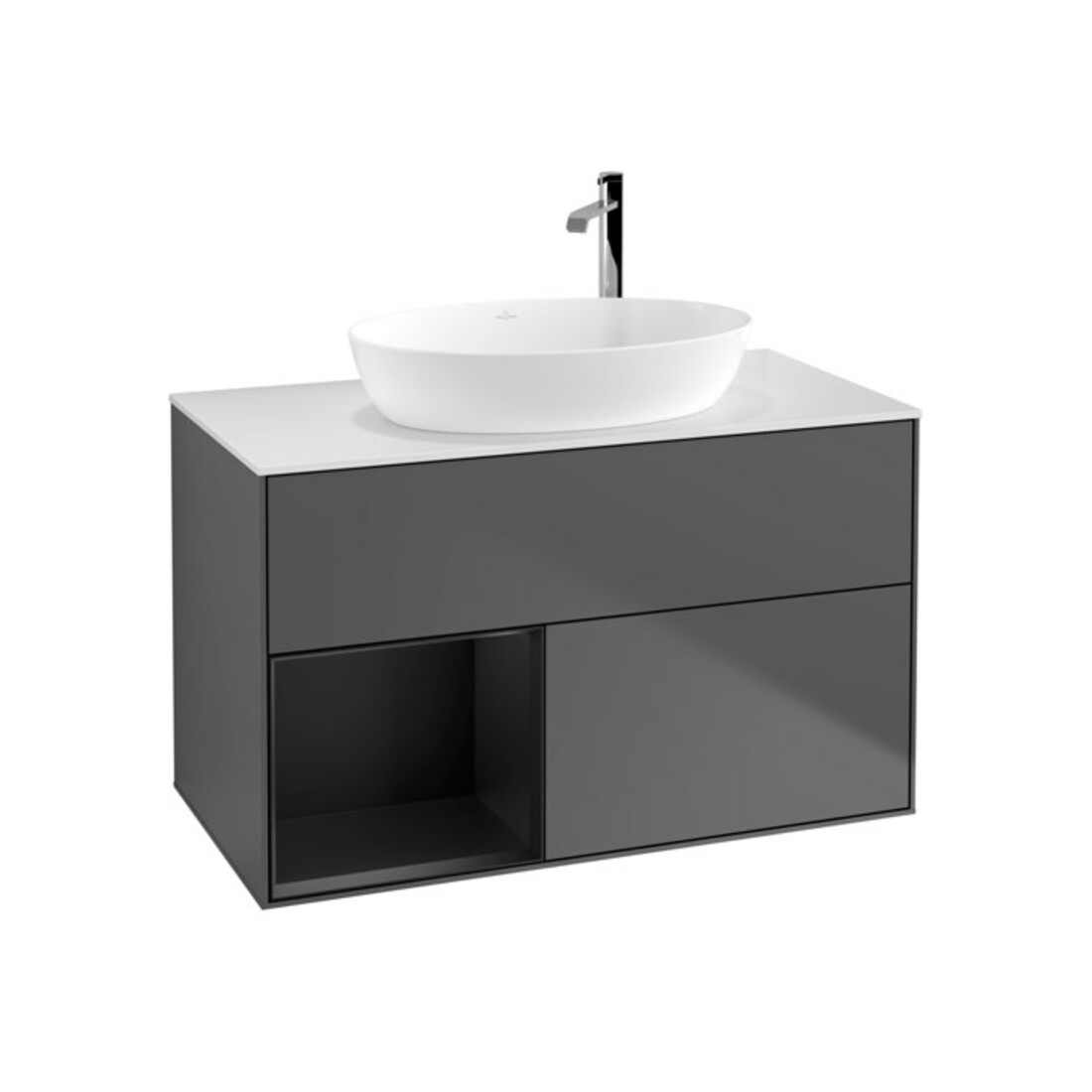 V&B Meuble sous lavabo Finion 100, Pl blanc, rég. bleu mat Lac, anthracite mat