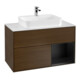 V&B Meuble sous lavabo Finion 100, Pl blanc, rég droite, bleu mat Lac, noyer ven-1