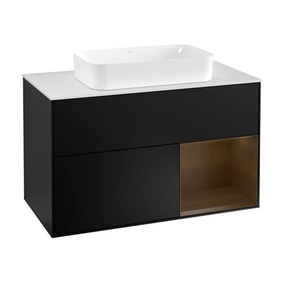 V&B Meuble sous-lavabo Finion 100, Pl blanc, rég droite, noyer, blanc mat Lac