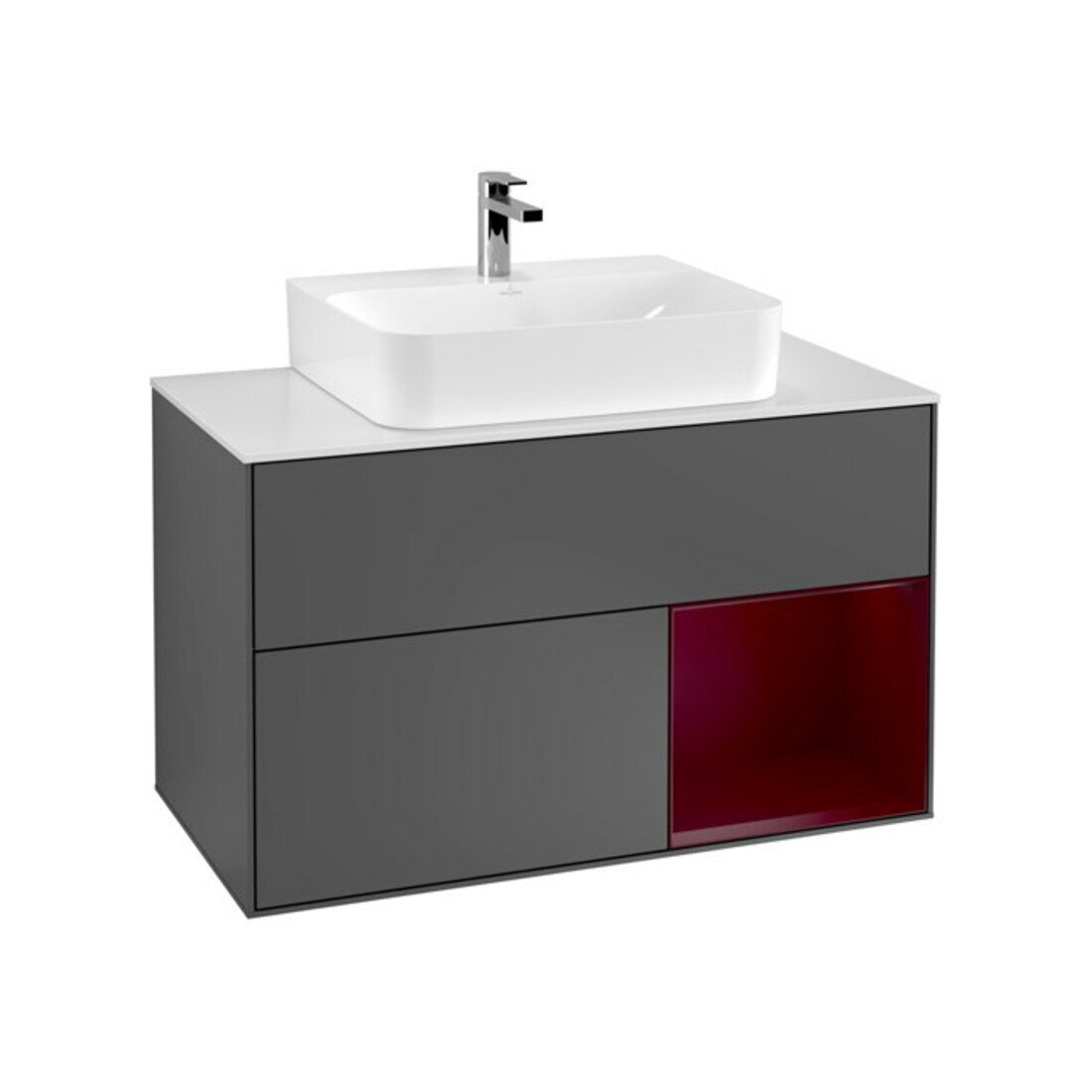 V&B Meuble sous-lavabo Finion 100, Pl blanc, rég droite Peo, anthracite m