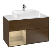 V&B Meuble sous lavabo Finion 100, Pl blanc, rég gauche Oa ven, wal ven