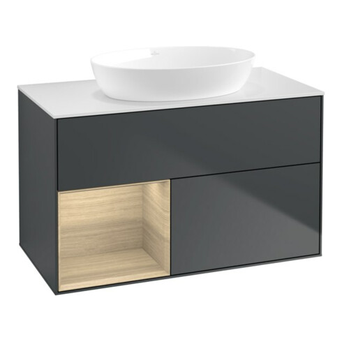 V&B Meuble sous lavabo Finion 100, Pl blanc, rég Oa ven, md bl. m Lac