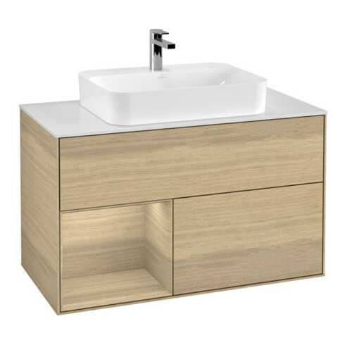V&B Meuble sous-lavabo Finion 100, Pl blanc, réglette gauche Oa ven, Oa ven