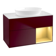 V&B Meuble sous-lavabo Finion 100, Pl blanc, Réglette or avec Lac, Peo avec