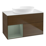 V&B Meuble sous-lavabo Finion 100, Pl blanc, régulateur huile avec laque, noyer veiné