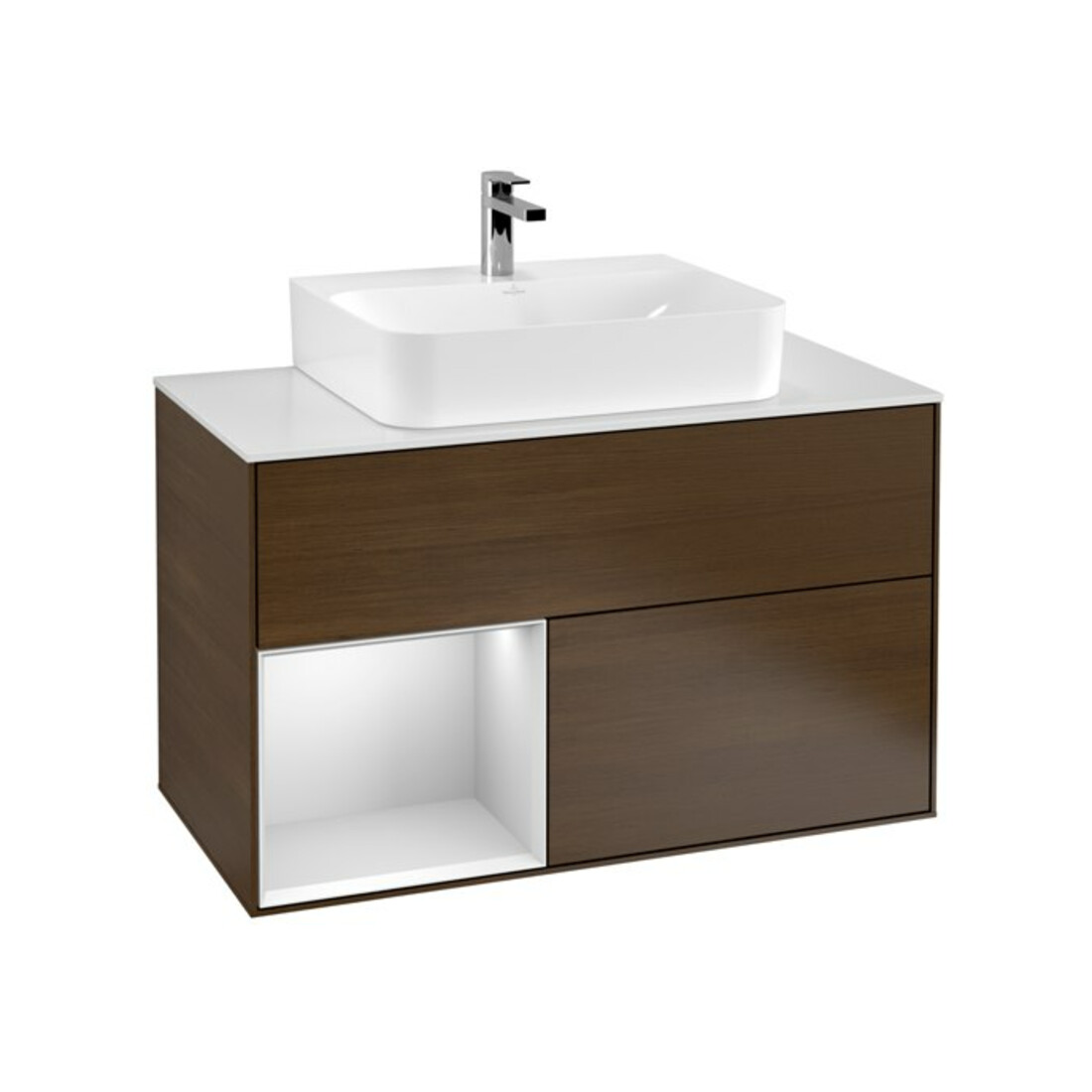 V&B Meuble sous-lavabo Finion 100, Pl blanc, tiroir gauche blanc, laque, noyer veiné