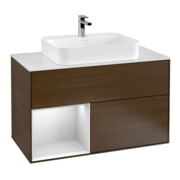 V&B Meuble sous lavabo Finion 100, Pl blanc, tiroir gauche blanc, laque, noyer veinée