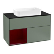 V&B Meuble sous lavabo Finion 100, Pl bleu, Étagère gauche Peo, Oli. m Lac