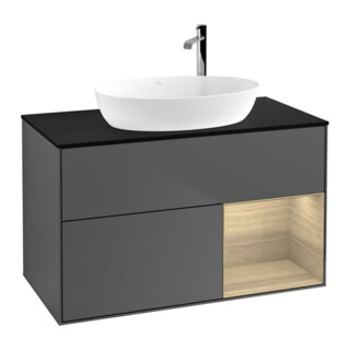 V&B Meuble sous lavabo Finion 100, Pl bleu m, Étag Oa ven, Anthrac. m