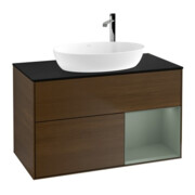 V&B Meuble sous lavabo Finion 100, Pl bleu m, Étag Oli. m Lac, noyer ven