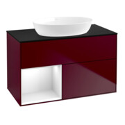 V&B Meuble sous-lavabo Finion 100, Pl bleu m, Étagère blanc brillant, Lac, Peo m