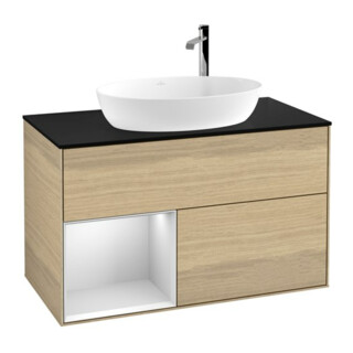 V&B Meuble sous lavabo Finion 100, Pl bleu m, Étagère blanche m Lac, Oa ven