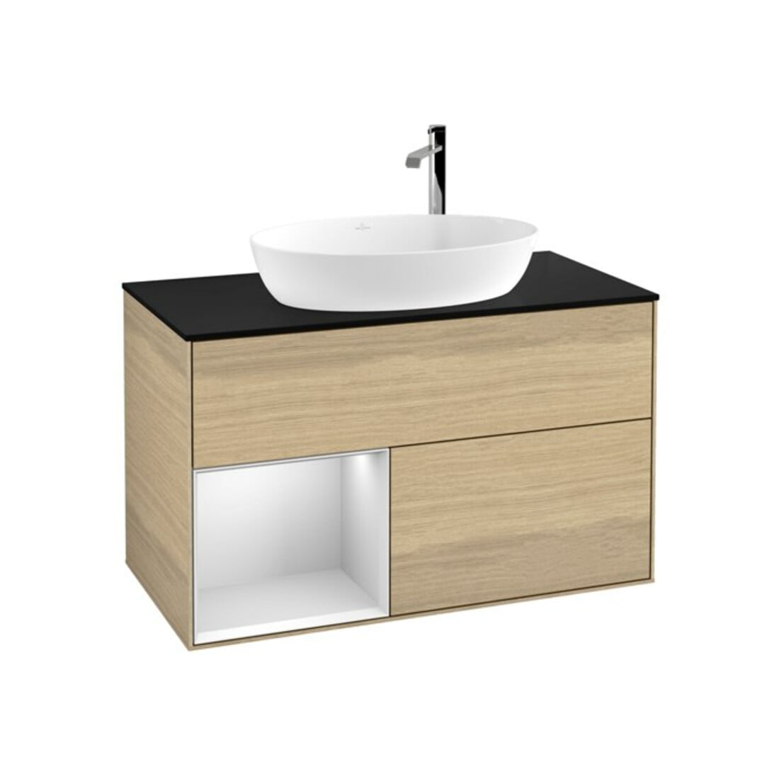 V&B Meuble sous lavabo Finion 100, Pl bleu m, Étagère blanche m Lac, Oa ven