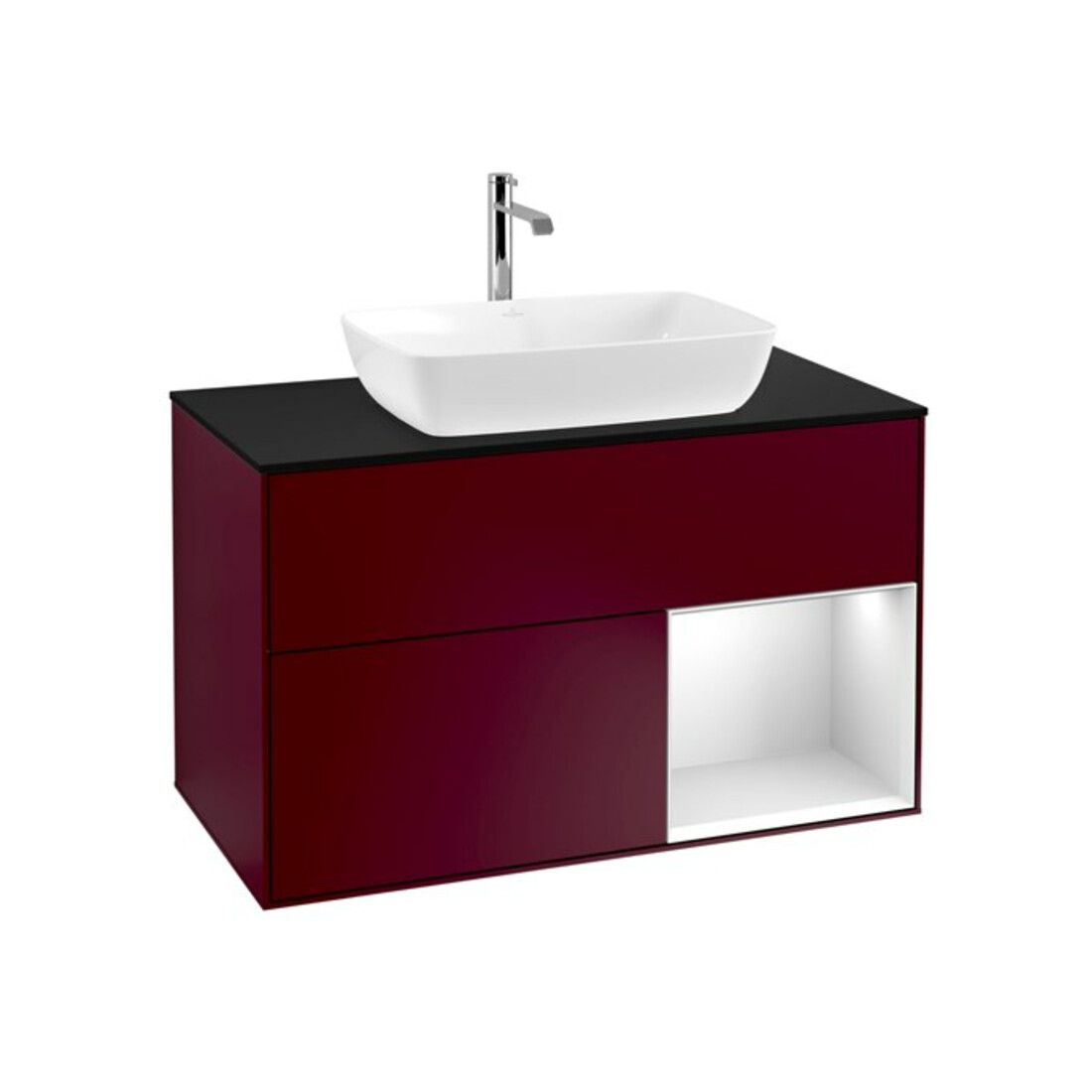 V&B Meuble sous lavabo Finion 100, Pl bleu m, Étagère blanche m Lac, Peo m