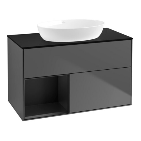 V&B Meuble sous-lavabo Finion 100, Pl bleu m, Étagère bleu m Lac, Anthracite m