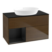 V&B Meuble sous-lavabo Finion 100, Pl bleu m, Étagère bleu m Lac, noyer ven-1