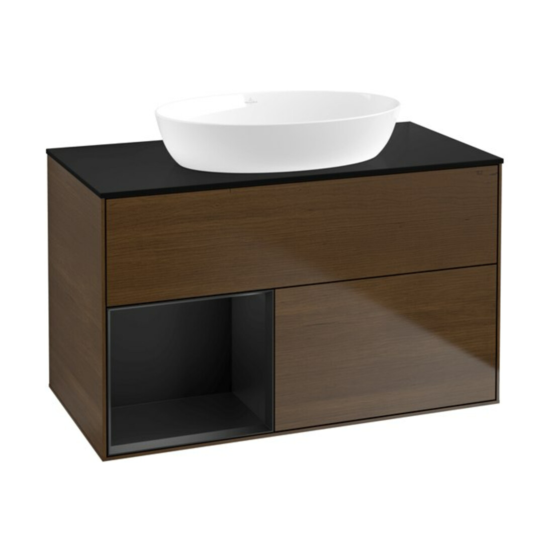 V&B Meuble sous-lavabo Finion 100, Pl bleu m, Étagère bleu m Lac, noyer ven