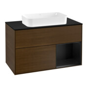 V&B Meuble sous lavabo Finion 100, Pl bleu m, Étagère droite bleu m Lac, noyer veinée