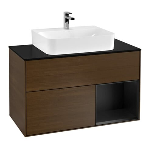 V&B Meuble sous lavabo Finion 100, Pl bleu m, Étagère droite bleu m Lac, noyer ven