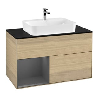 V&B Meuble sous lavabo Finion 100, Pl bleu m, Étagère g, Anthracite m, Oa ven