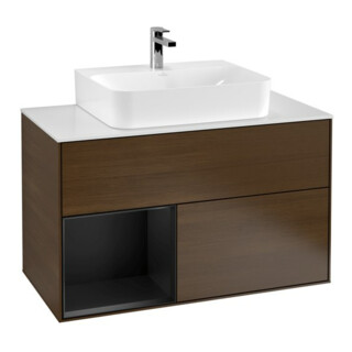 V&B Meuble sous lavabo Finion 100, Pl bleu m, Étagère gauche bleu m Lac, noyer ven