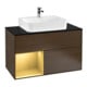 V&B Meuble sous lavabo Finion 100, Pl bleu m, Étagère gauche gol m, placage noyer-1