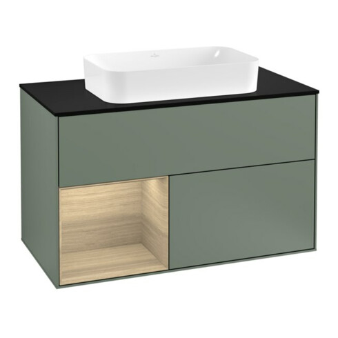 V&B Meuble sous lavabo Finion 100, Pl bleu m, Étagère gauche Oa ven, Oli. m Lac