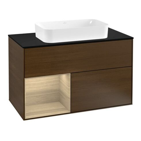 V&B Meuble sous lavabo Finion 100, Pl bleu m, étagère gauche Oa ven, wal ven