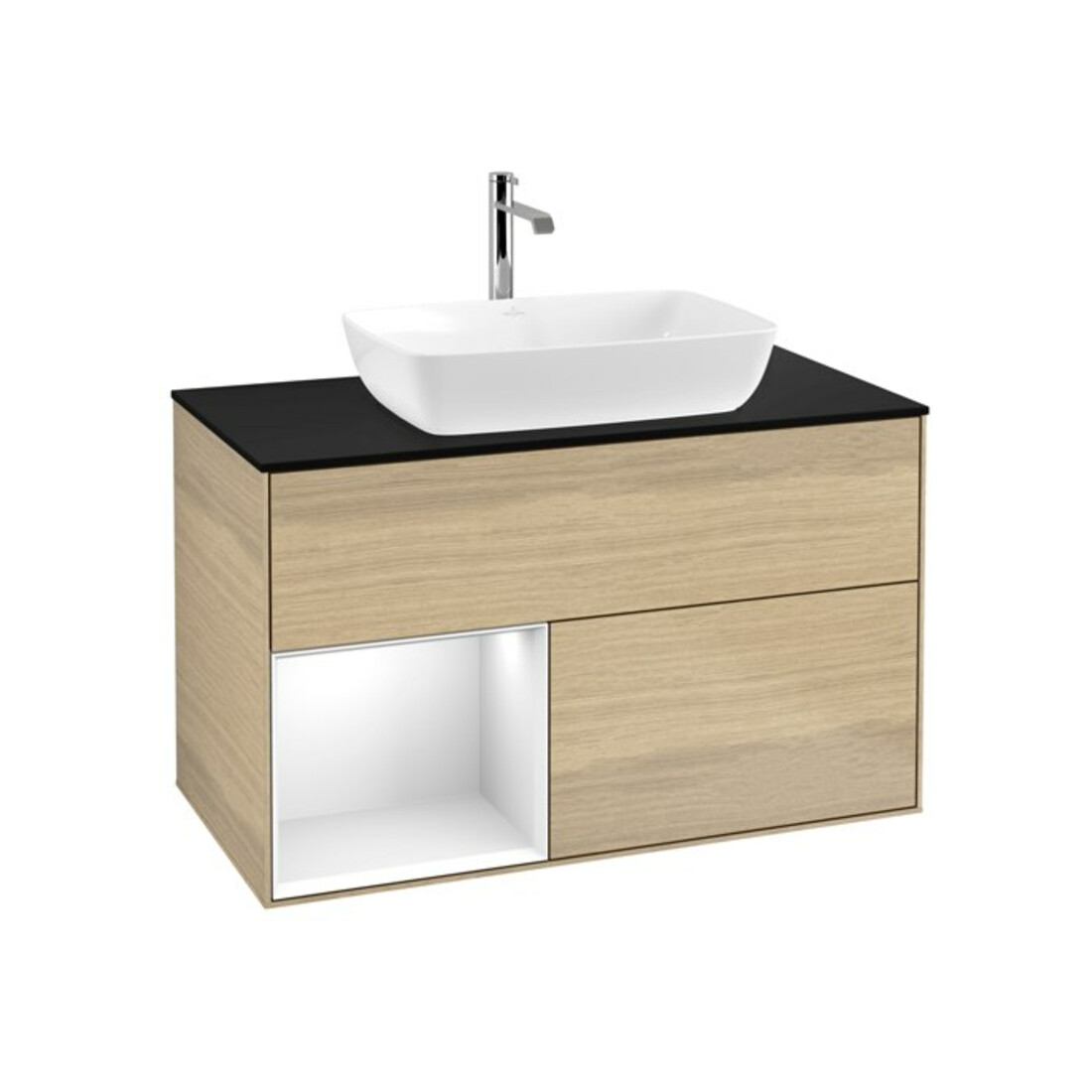V&B Meuble sous lavabo Finion 100, Pl bleu m, Étagère glo blc. Lac, Oa ven