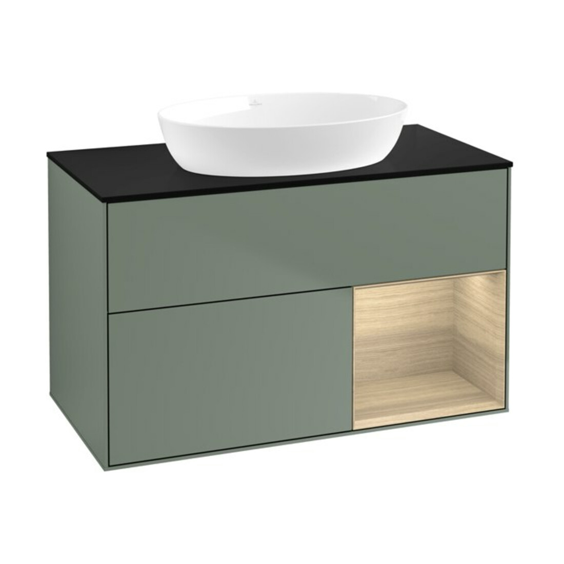 V&B Meuble sous lavabo Finion 100, Pl bleu m, Étagère Oa ven, Oli. m Lac