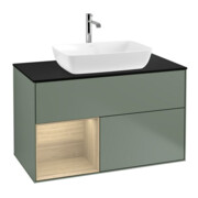 V&B Meuble sous-lavabo Finion 100, Pl bleu m, Étagère Oa ven, Oli. m Lac