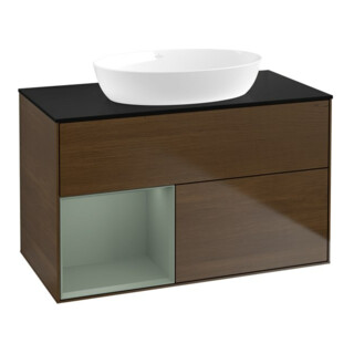 V&B Meuble sous lavabo Finion 100, Pl bleu m, Étagère Oli. m Lac, noyer ven