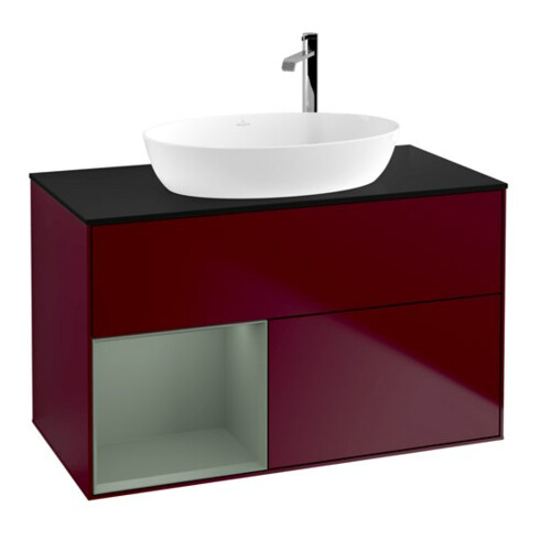 V&B Meuble sous lavabo Finion 100, Pl bleu m, étagère Oli. m Lac, Peo m