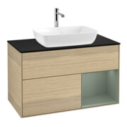 V&B Meuble sous lavabo Finion 100, Pl bleu m, étagère oli. m laqué, oa ven