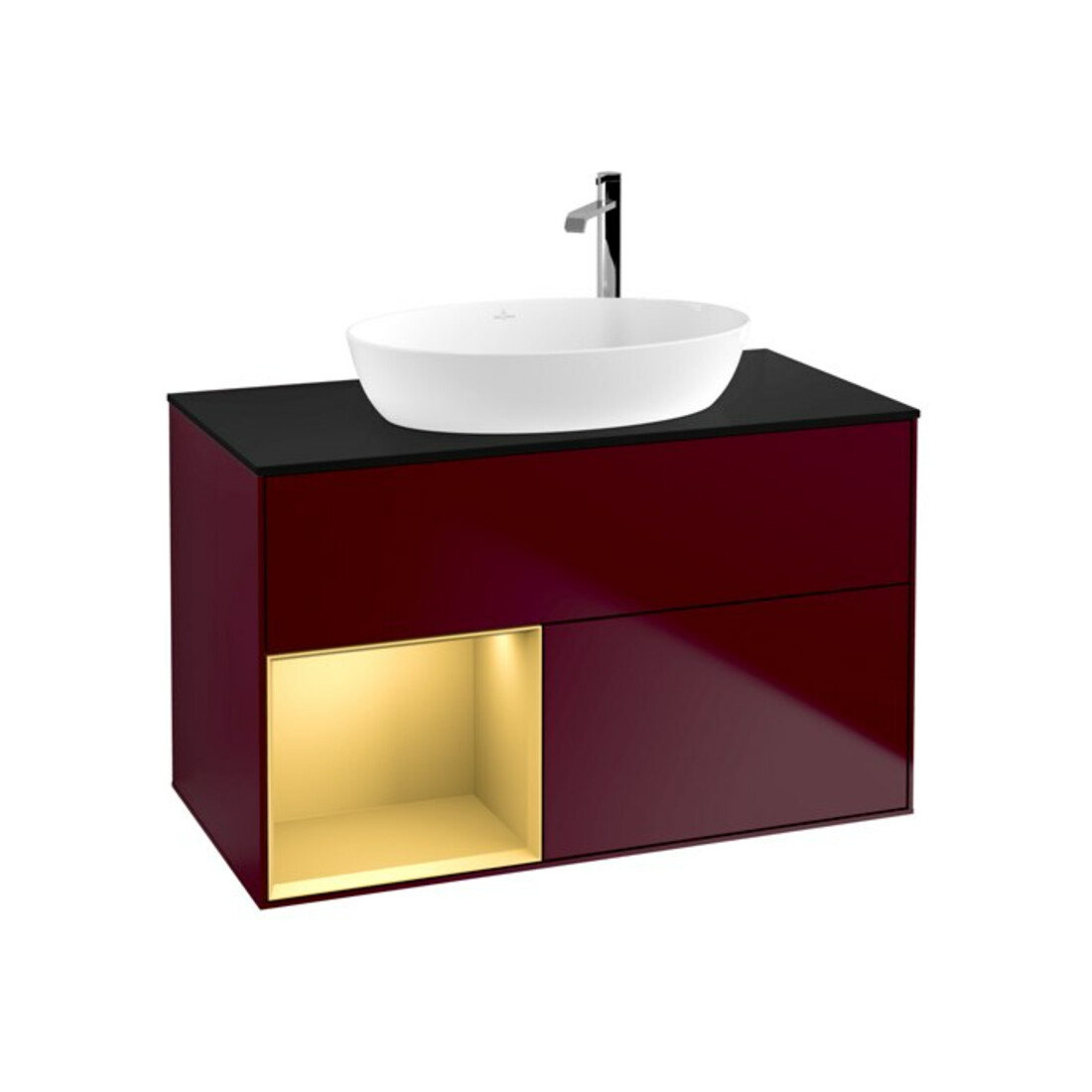 V&B Meuble sous-lavabo Finion 100, Pl bleu m, Étagère or m Lac, Peo m