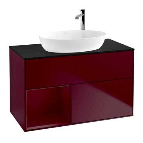 V&B Meuble sous lavabo Finion 100, Pl bleu m, Étagère Peo m Lac, Peo m