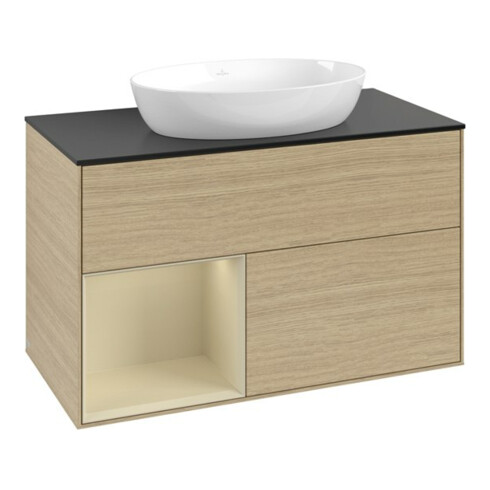 V&B Meuble sous lavabo Finion 100, Pl bleu m, étagère si Gr m Lac, Oa ven