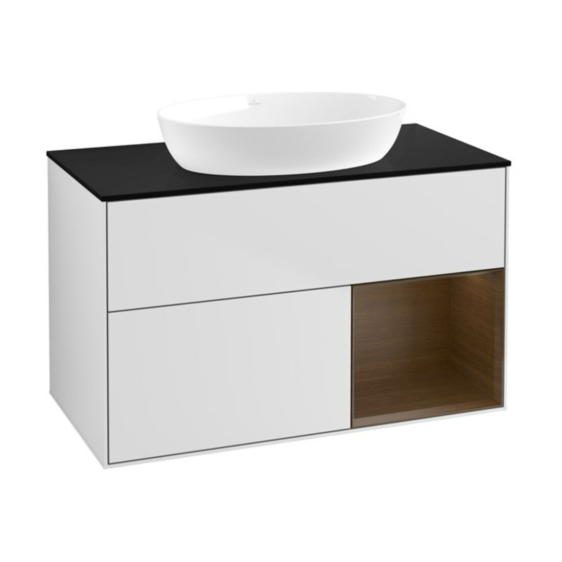 V&B Meuble sous lavabo Finion 100, Pl bleu m, étagère wal ven, blanc m Lac