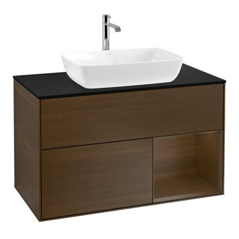 V&B Meuble sous-lavabo Finion 100, Pl bleu m, étagère wal ven, wal ven