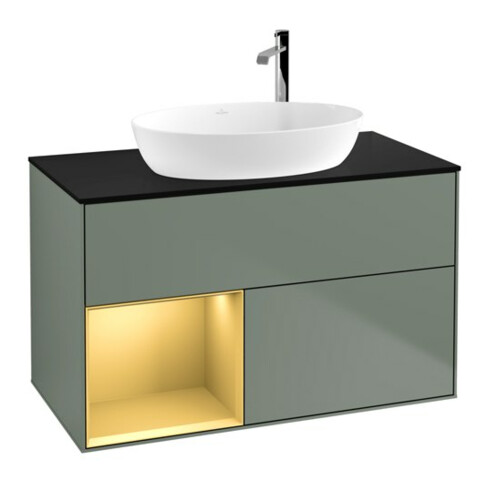 V&B Meuble sous lavabo Finion 100, Pl bleu m, Ray doré m Laq, Oli m Laq