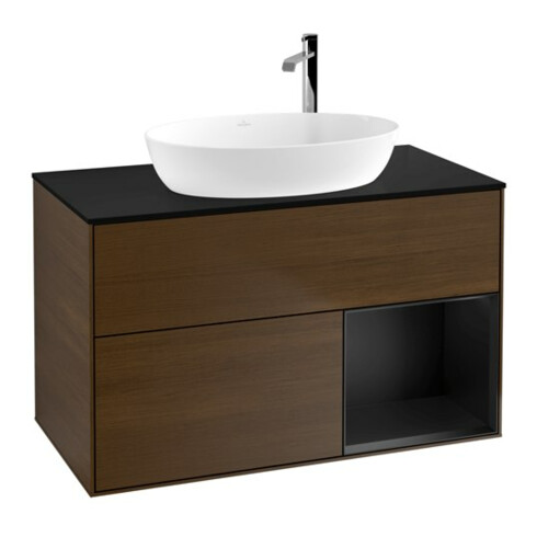 V&B Meuble sous lavabo Finion 100, Pl bleu m, Rég bleu m Lac, noyer ven