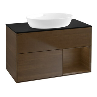 V&B Meuble sous lavabo Finion 100, Pl bleu m, Reg noyer ven, noyer ven